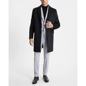 NEW EXPRESS $298 BLACK RECYCLED WOOL BLEND TOPCOAT COAT SZ M